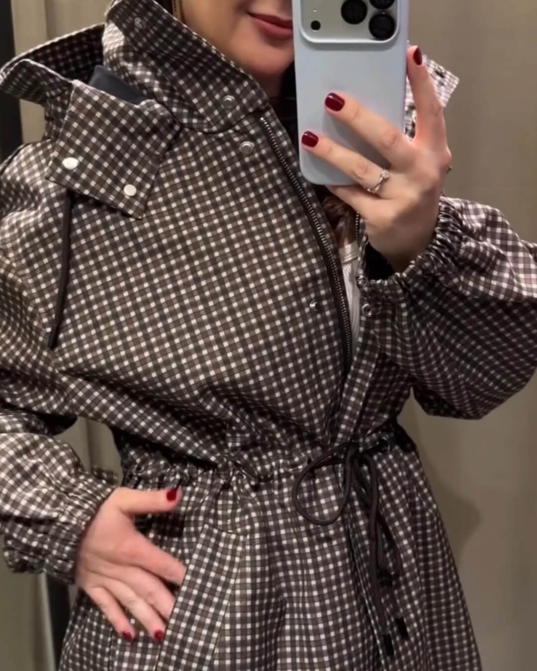 Veste coupe-vent à capuche à carreaux Jenny