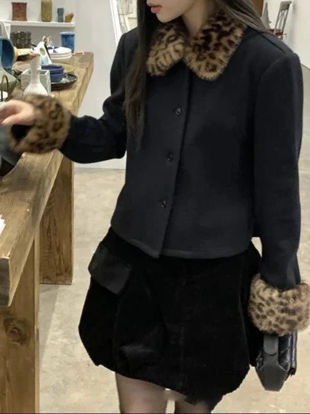 ZEYA - Lily Leopard Faux Fur Trim Button-Up Jacket