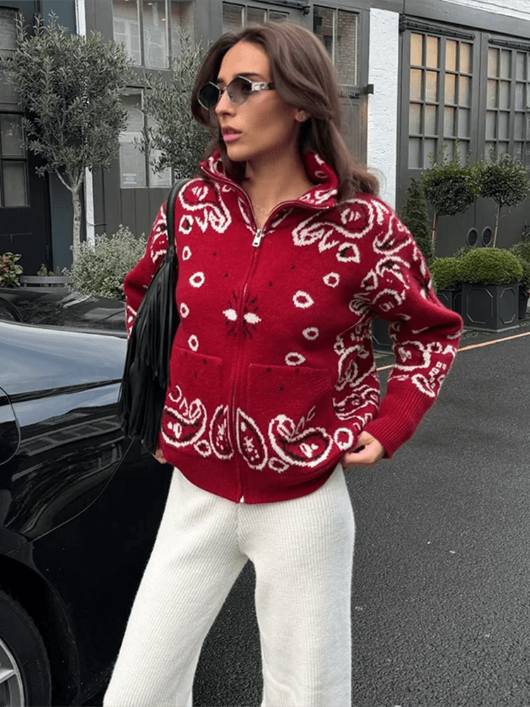 ZEYA - Melanie Paisley Zip-Up Knit Jacket