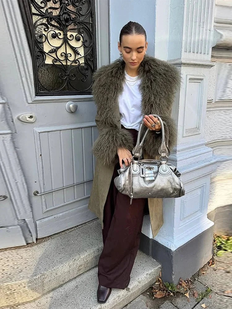 Naomi Patchwork Faux Fur Collar Coat