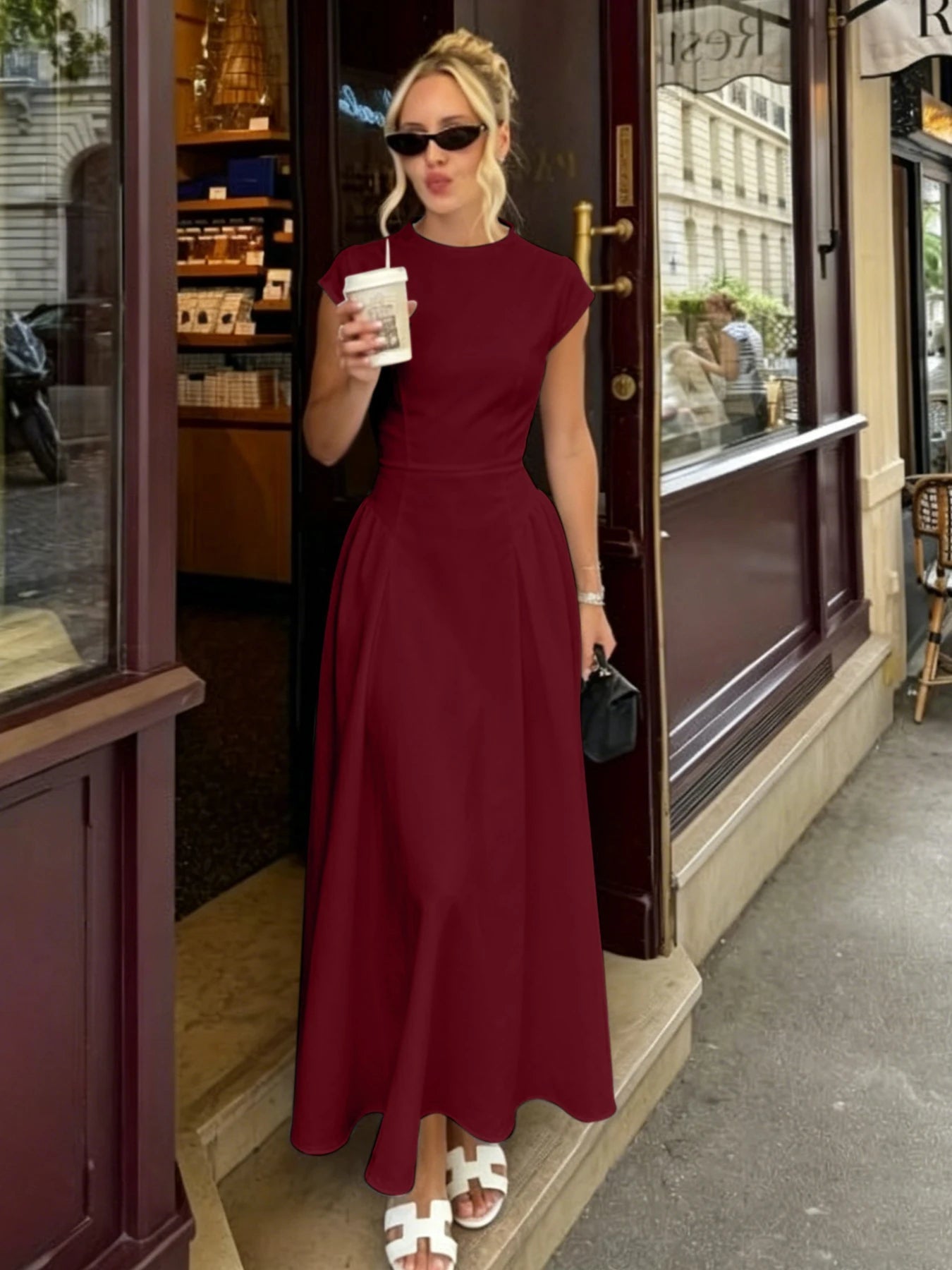 Robe Maxi évasée Sienna à manches gigot