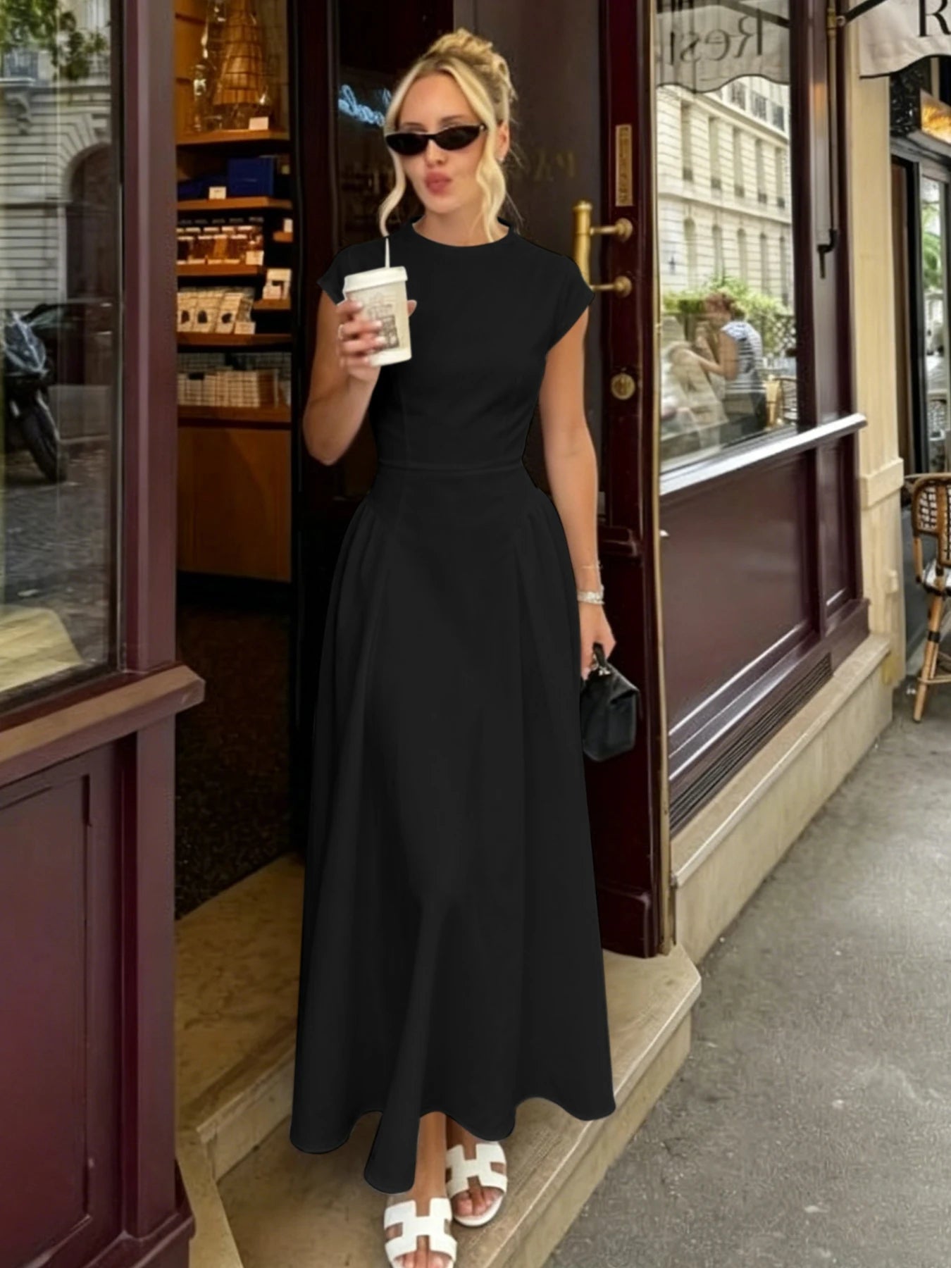 Robe Maxi évasée Sienna à manches gigot