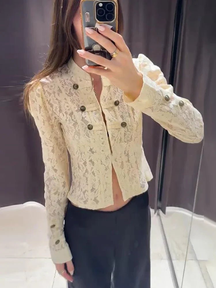 Giacca patchwork in pizzo trasparente Esther