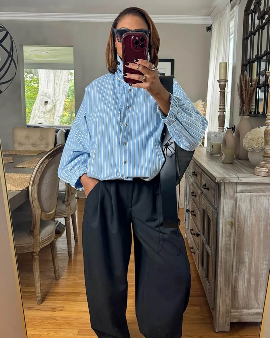 Camicia a collo alto a righe Lucy