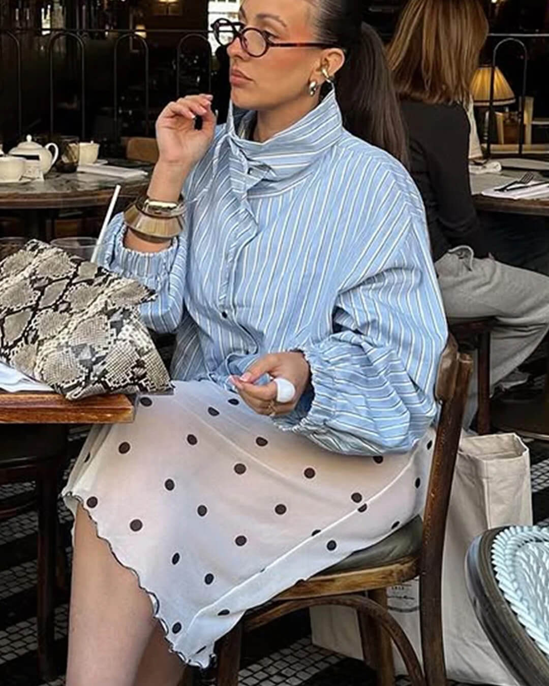 Camicia a collo alto a righe Lucy