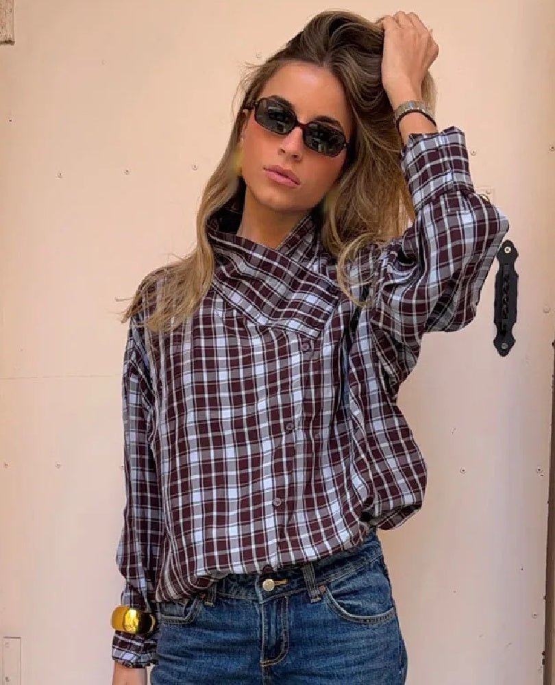 Camicia incrociata in popeline a quadri Monica