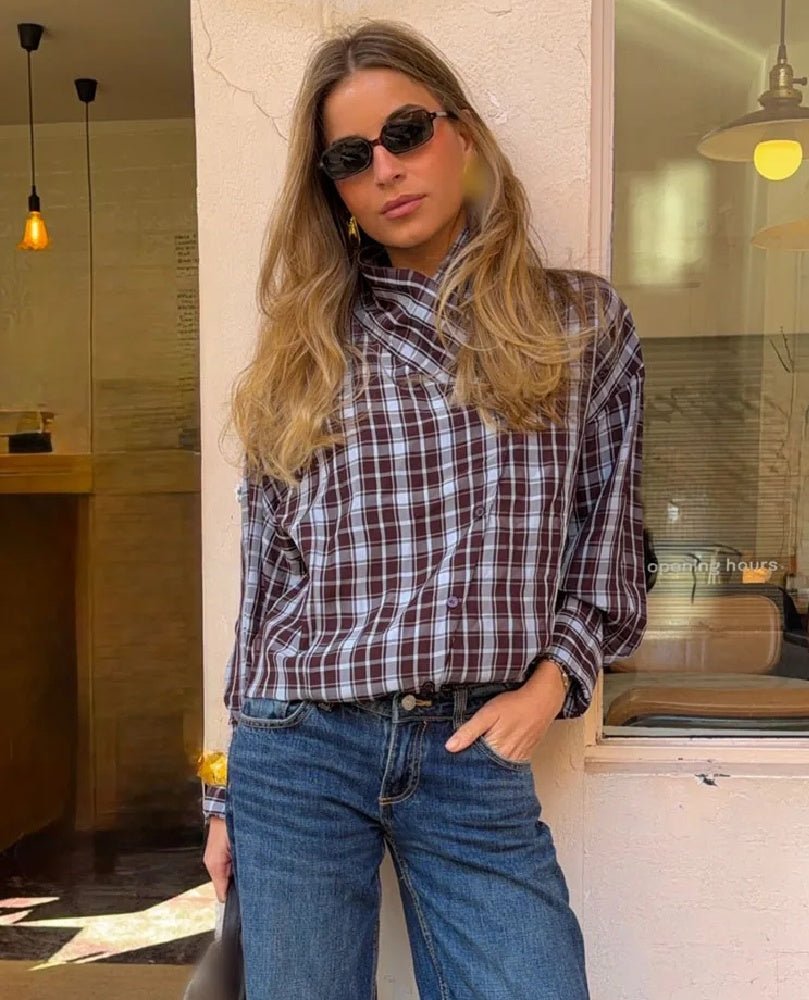Camicia incrociata in popeline a quadri Monica