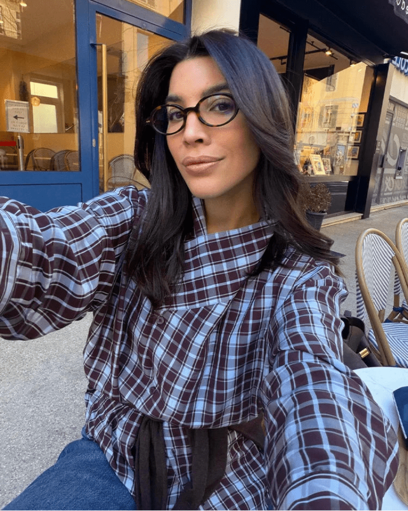 Camicia incrociata in popeline a quadri Monica