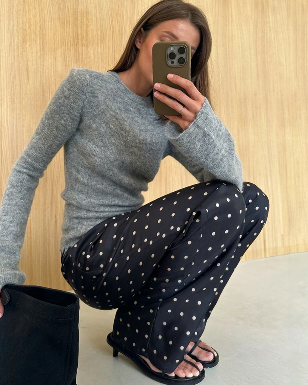 Pantaloni in raso a pois Evita