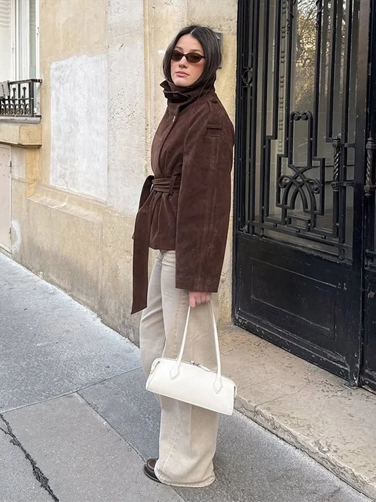 Josie Trenchcoat aus Kunstvelours mit Stehkragen