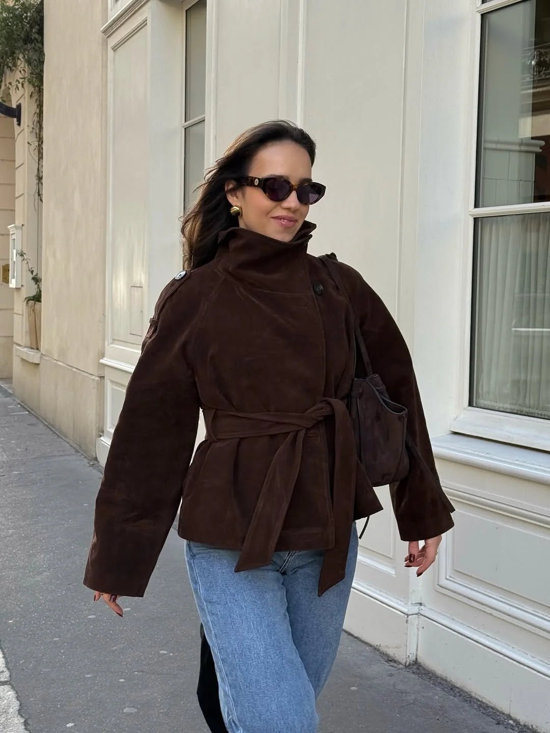 Josie Trenchcoat aus Kunstvelours mit Stehkragen