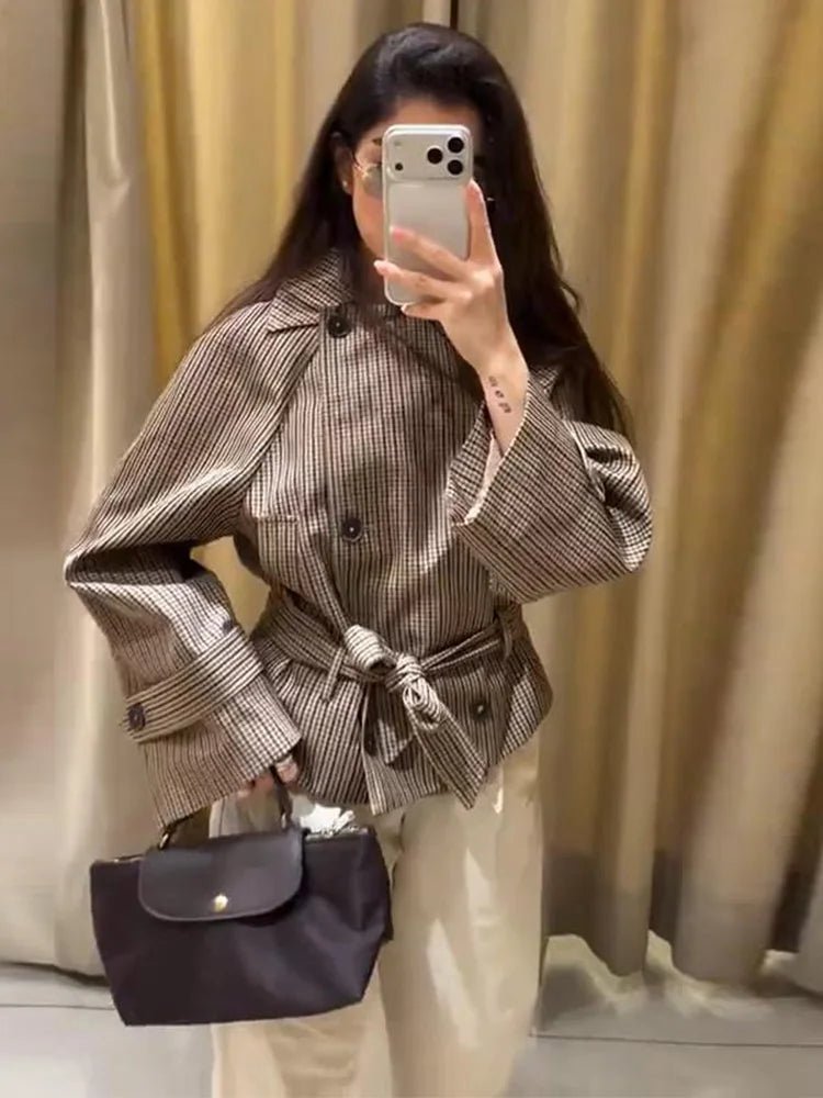 Melissa Plaid Belted Trench Coat