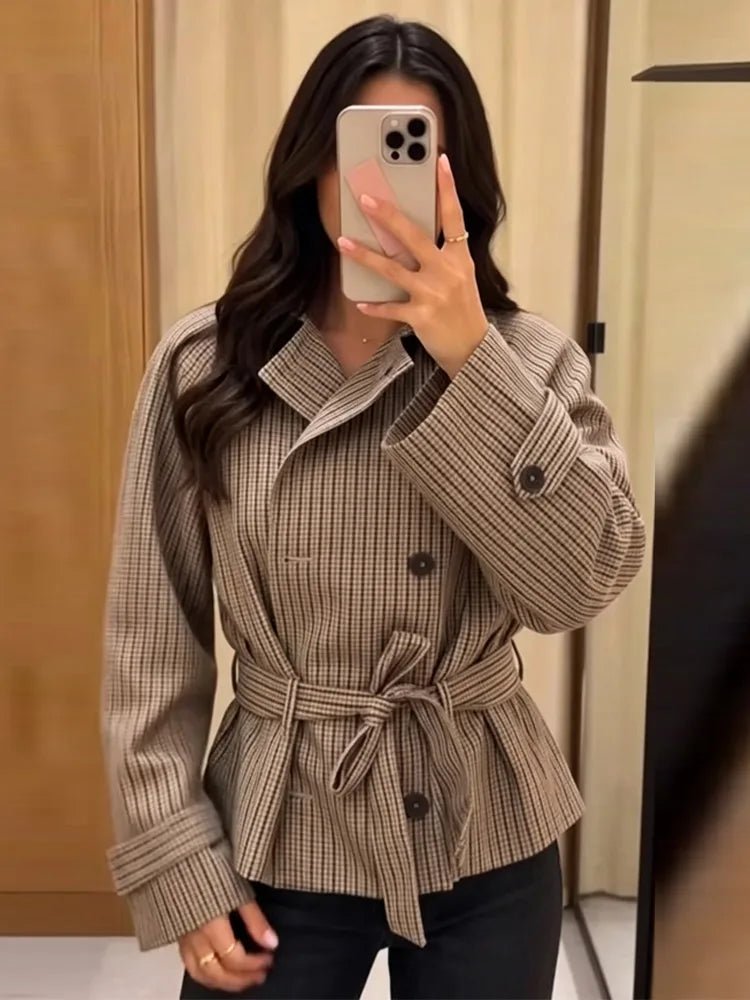Fiona Plaid Funnel Collar Trench Coat