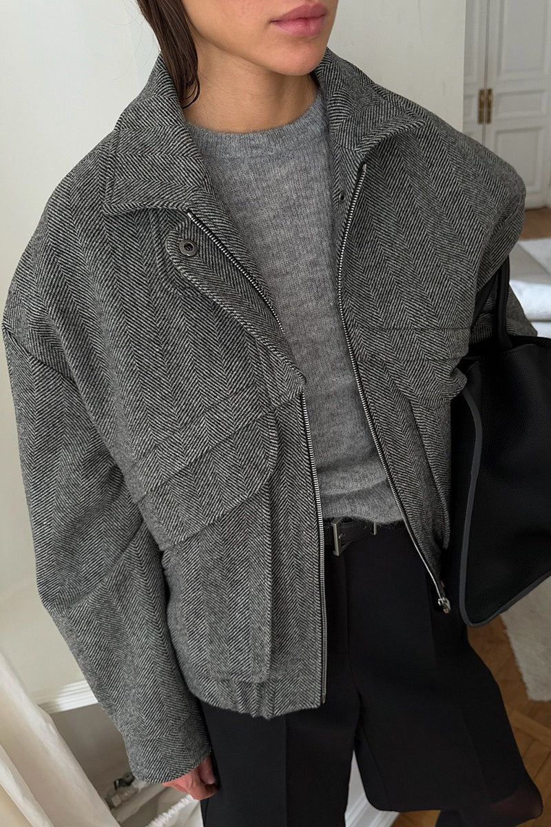 Cappotto Lily a spina di pesce con collo alto