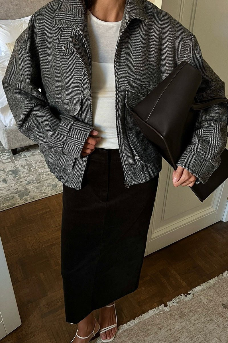 Cappotto Lily a spina di pesce con collo alto