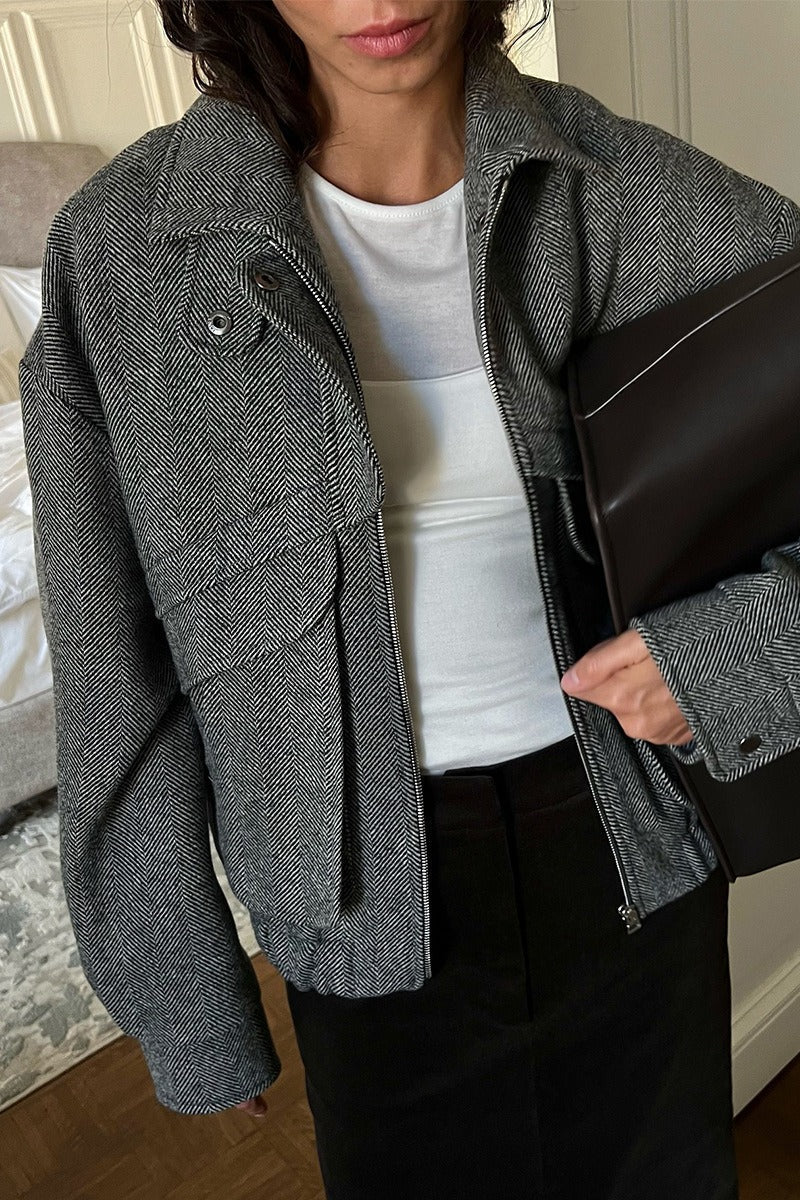 Cappotto Lily a spina di pesce con collo alto