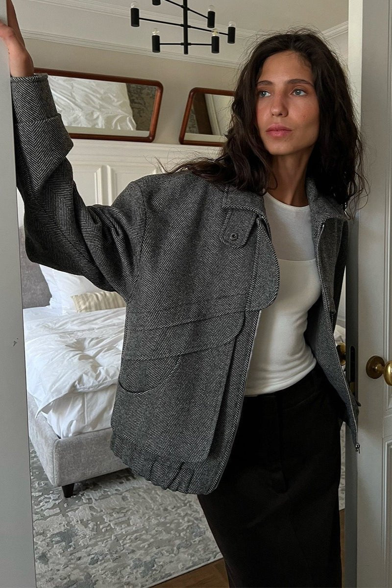 Cappotto Lily a spina di pesce con collo alto