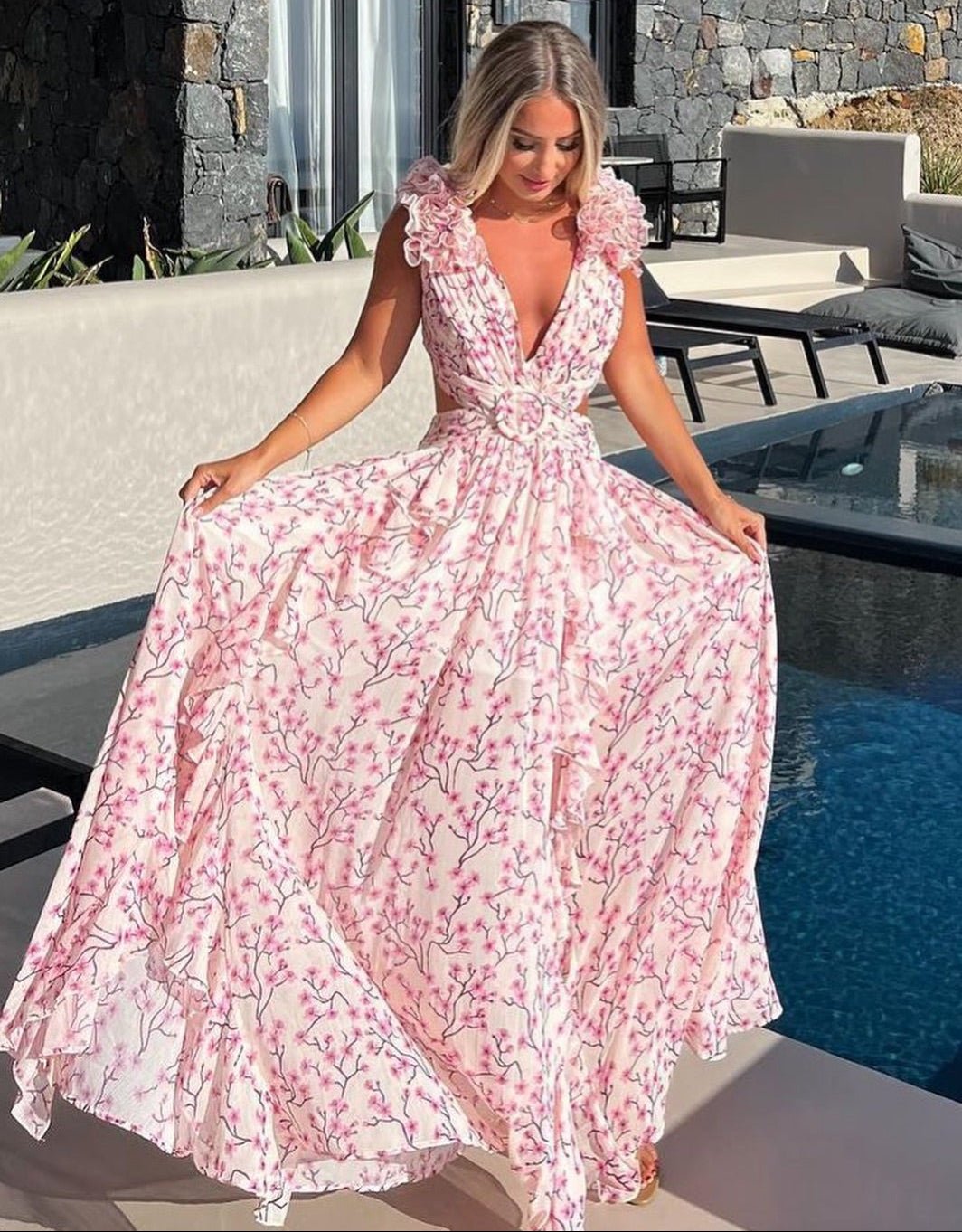 Katya Floral Maxi Kleid mit Rüschelärmeln