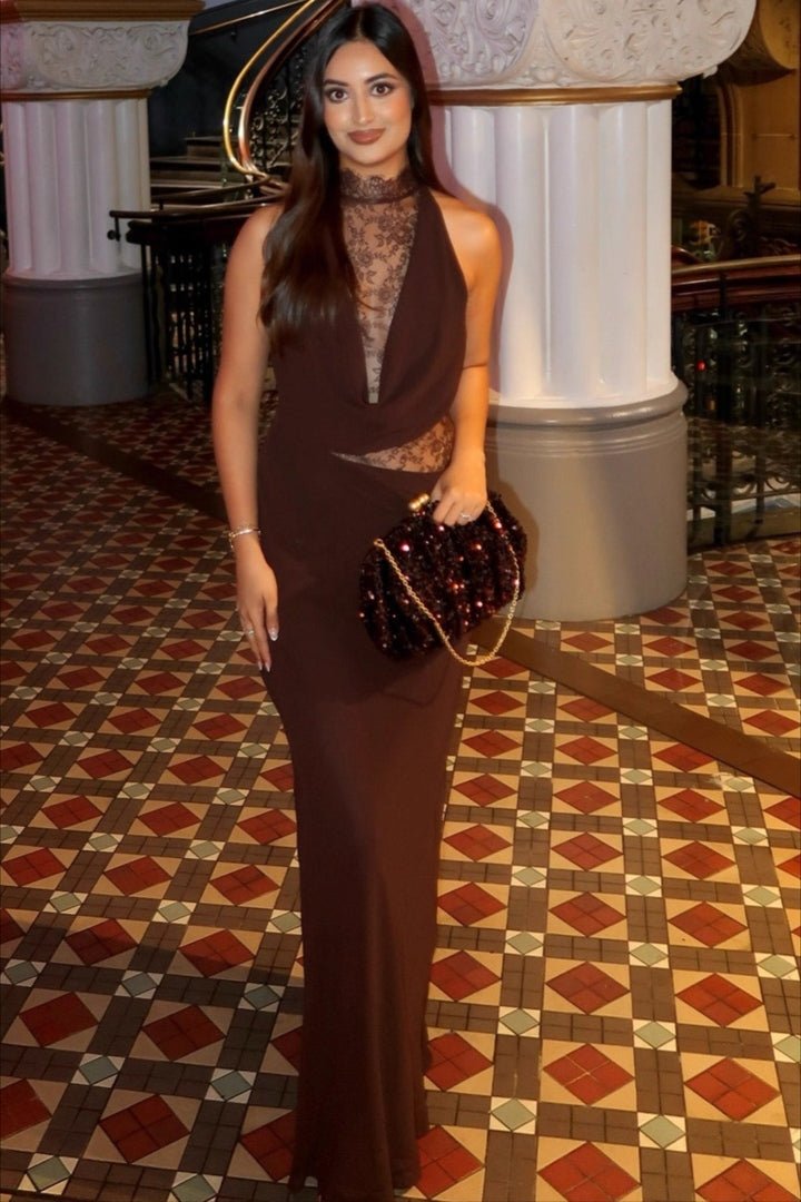 Robe longue Sienna en dentelle à col halter