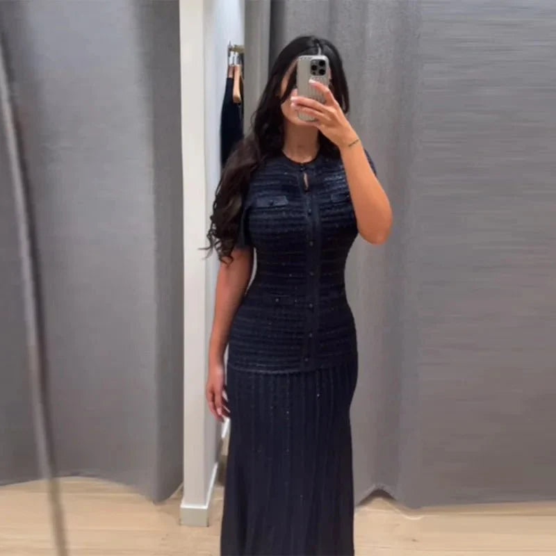 Sadie Sequin Strick-Maxikleid