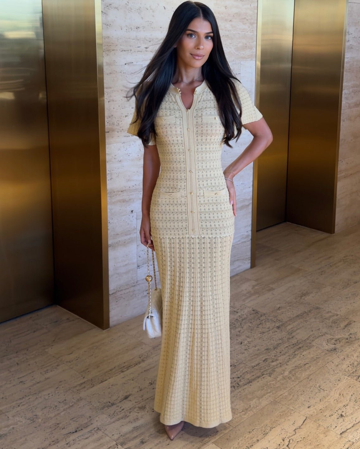Sadie Sequin Strick-Maxikleid