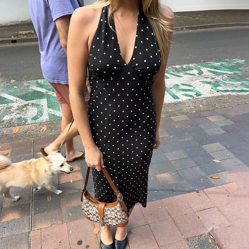 Robe midi à pois Zoe à dos nu