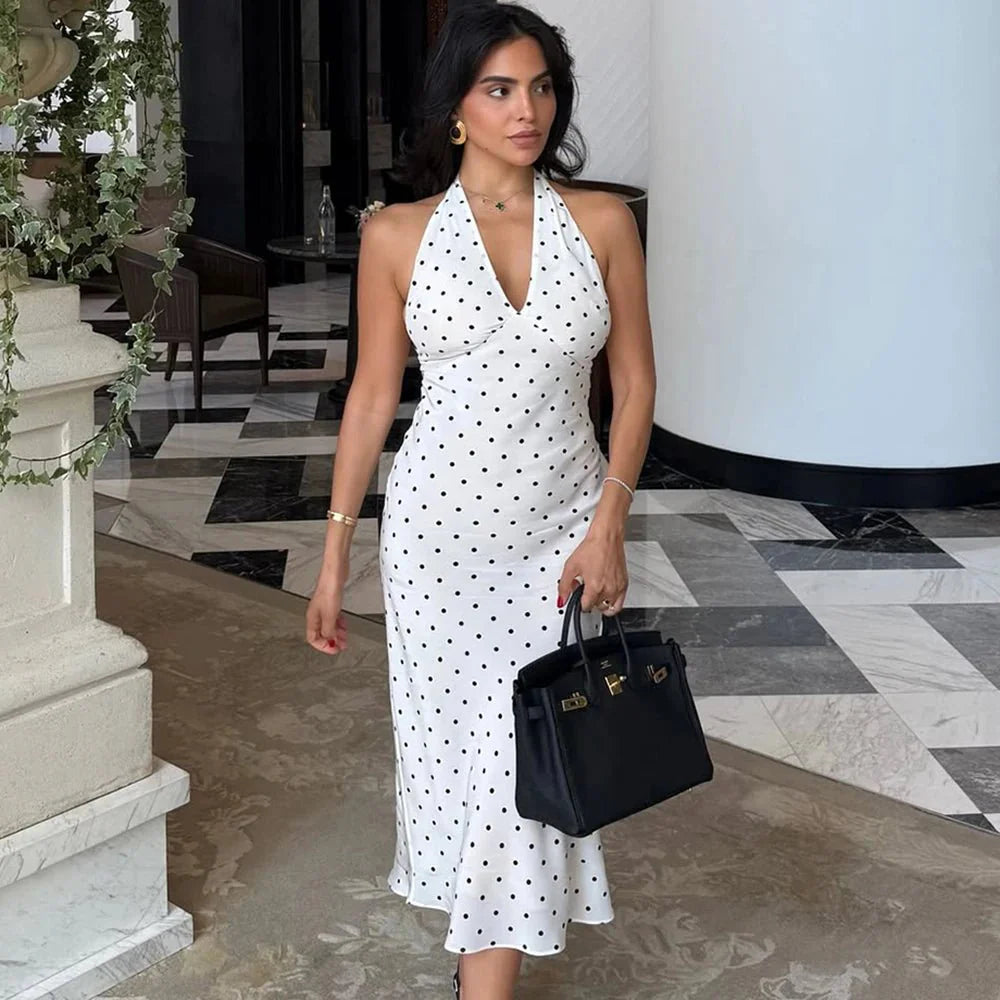 Robe midi à pois Zoe à dos nu