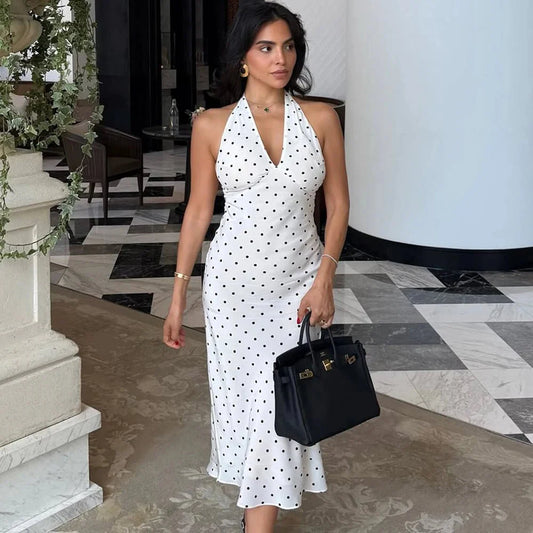 Zoe Polka-Dot Neckholder-Midikleid