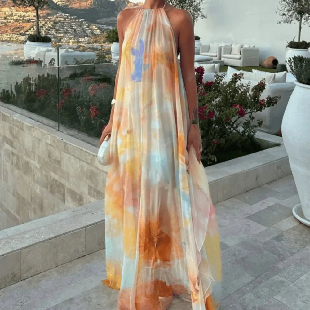 Megan Halterneck Lace-up Maxi Kleid