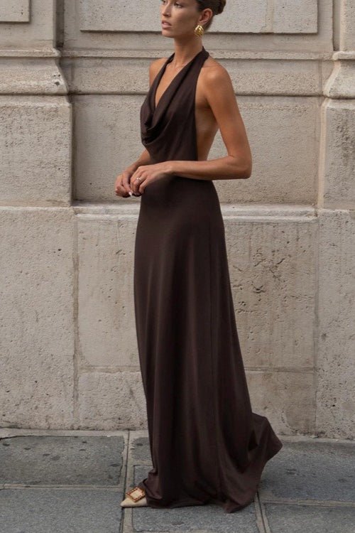 Margot Halterneck rückenfreies Maxikleid