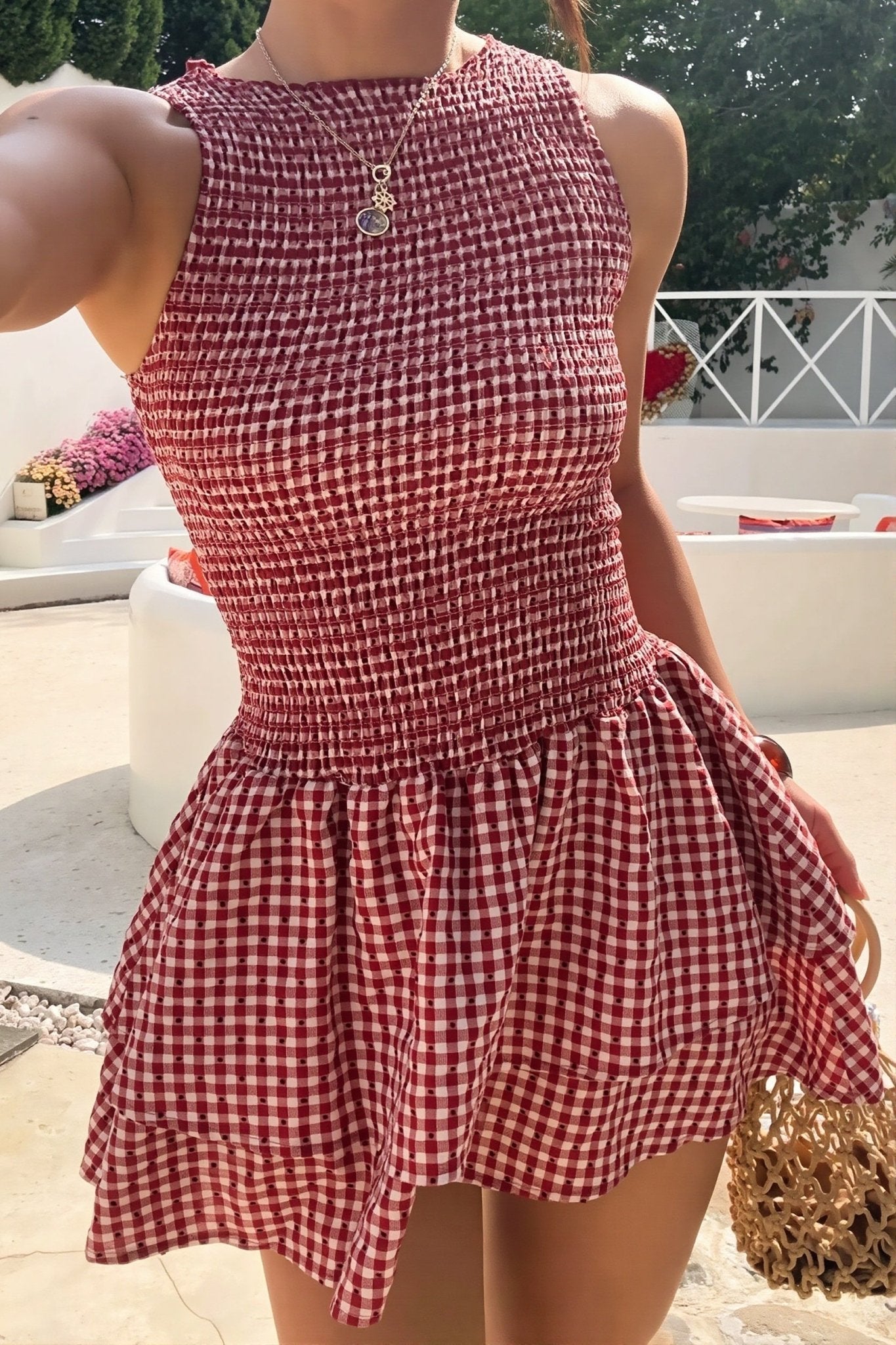 Robe courte à carreaux Linda avec smocks