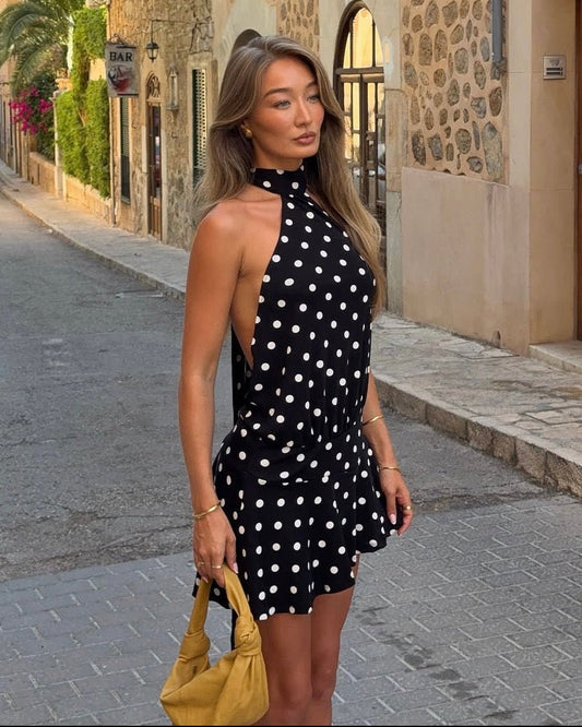 Zara Open-Back Neckholder-Minikelleid mit Polka-Dots
