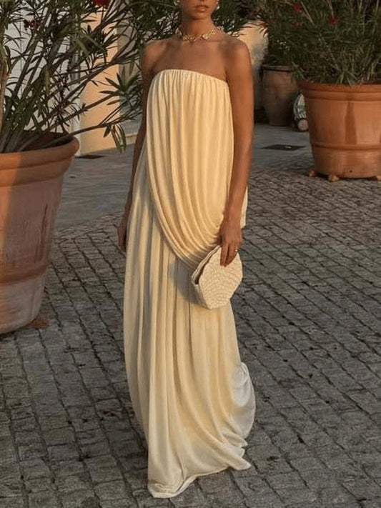 Erika vestito maxi plissettato senza spalline