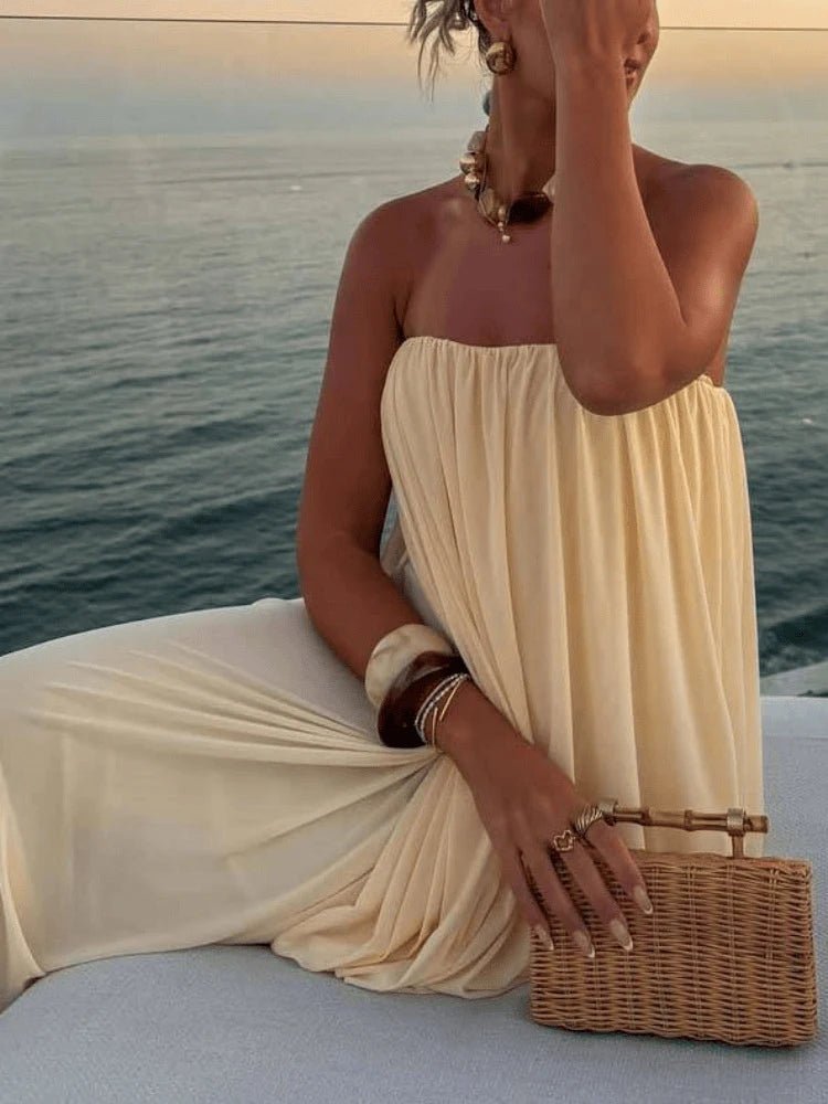 Erika vestito maxi plissettato senza spalline