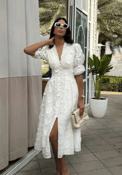Teresa Embroidered Lace V-Neck Midi Dress