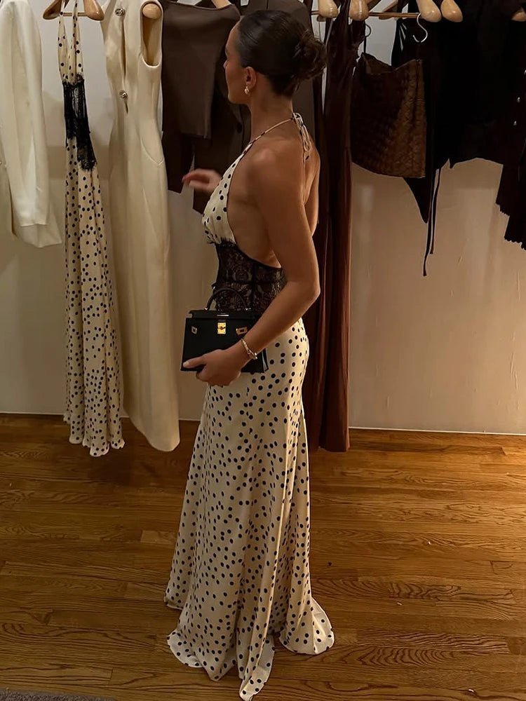 Genevra Polka Dot Halter Maxi Dress