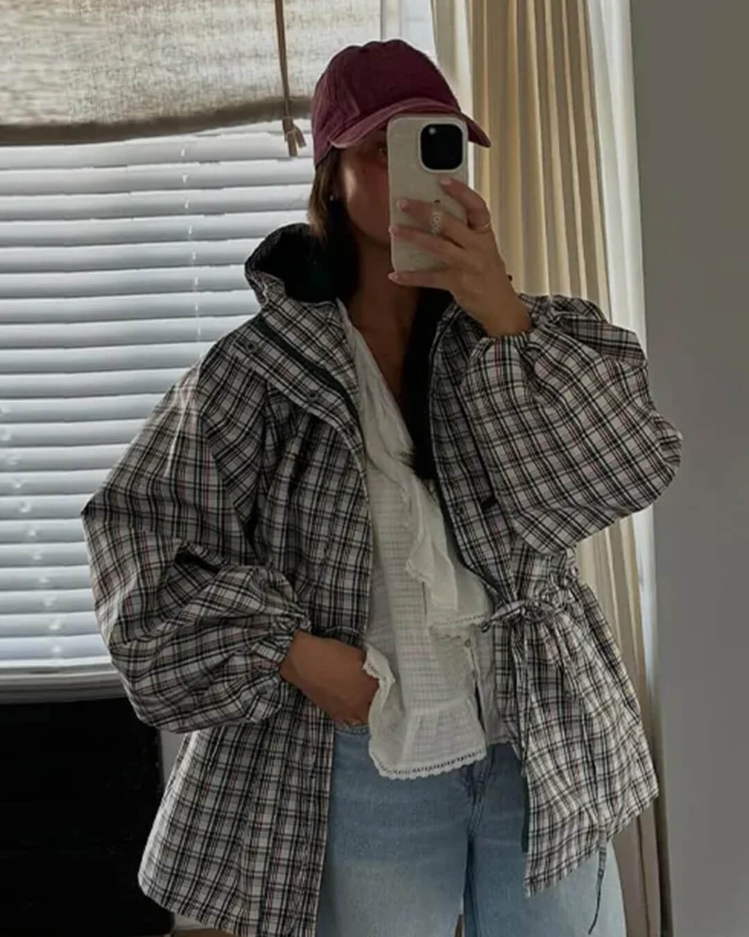 Gina Retro Karierte Kapuzenjacke