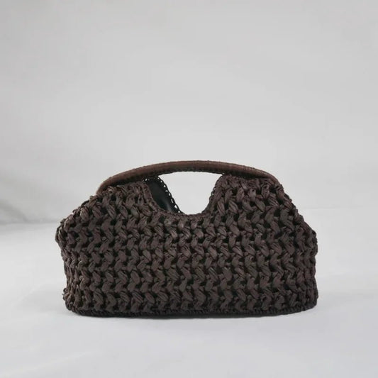 Sophia Woven Straw Shell Clutch