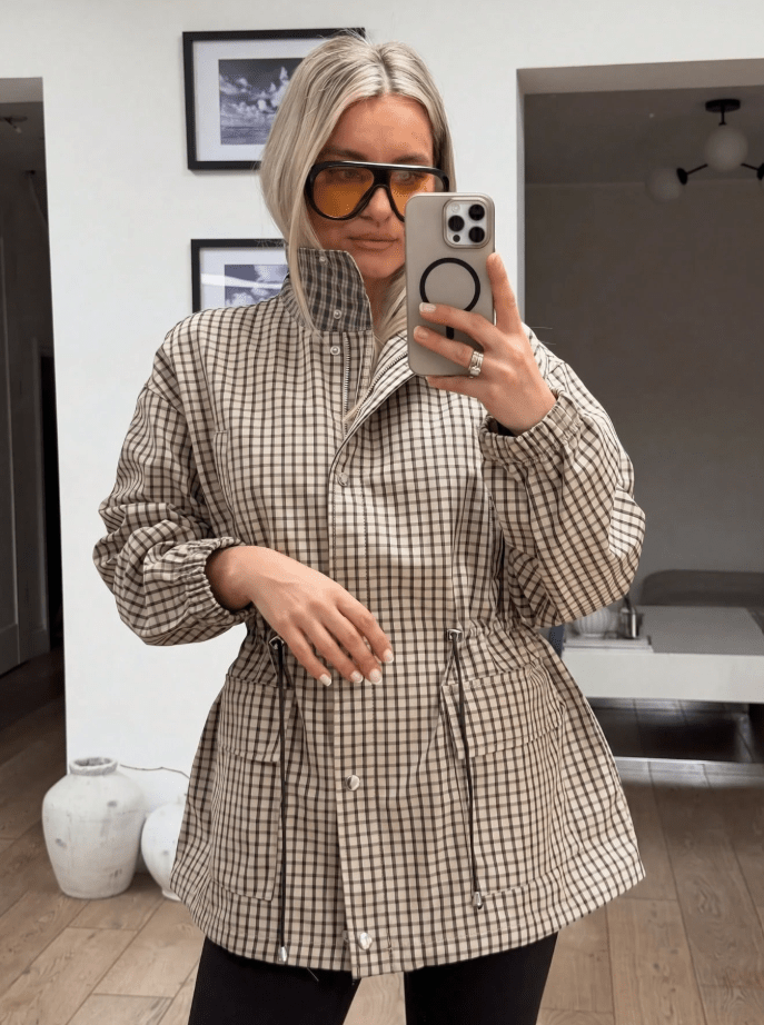 Sarah Vintage Plaid Waist-Cinched Jacket
