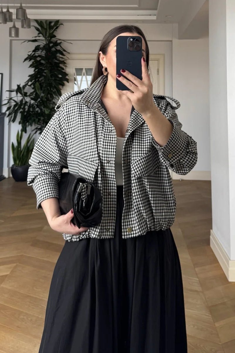 Giacca bomber a quadri Lisa con collo alto