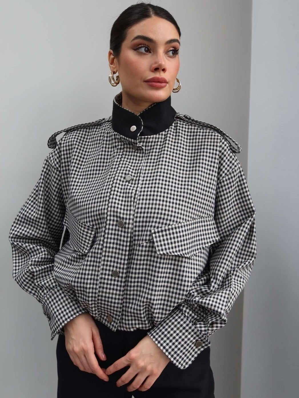 Giacca bomber a quadri Lisa con collo alto
