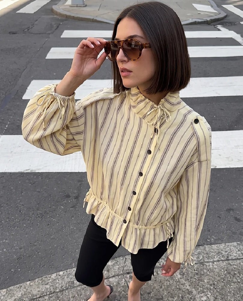 Giacca Melanie a righe con collo alla coreana