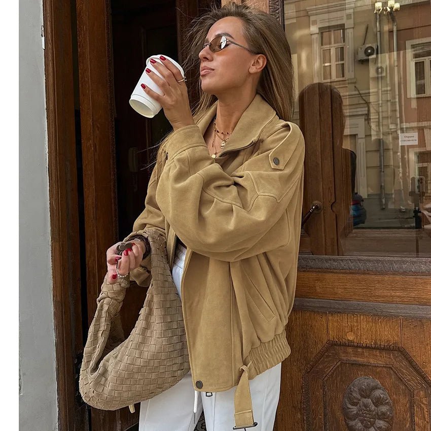 Erica Faux Suede Oversized Bomber Jacket