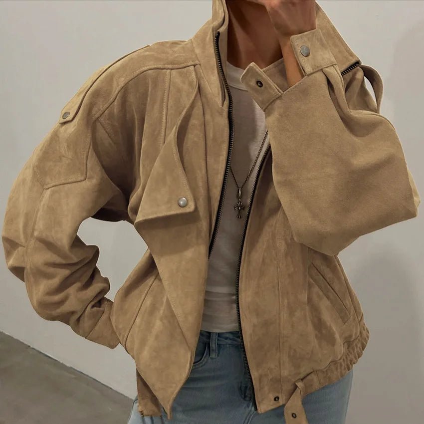Erica Faux Suede Oversized Bomber Jacket