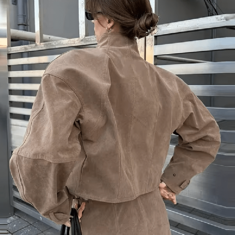 Emily Jacke aus Kunstveloursleder mit Reißverschluss