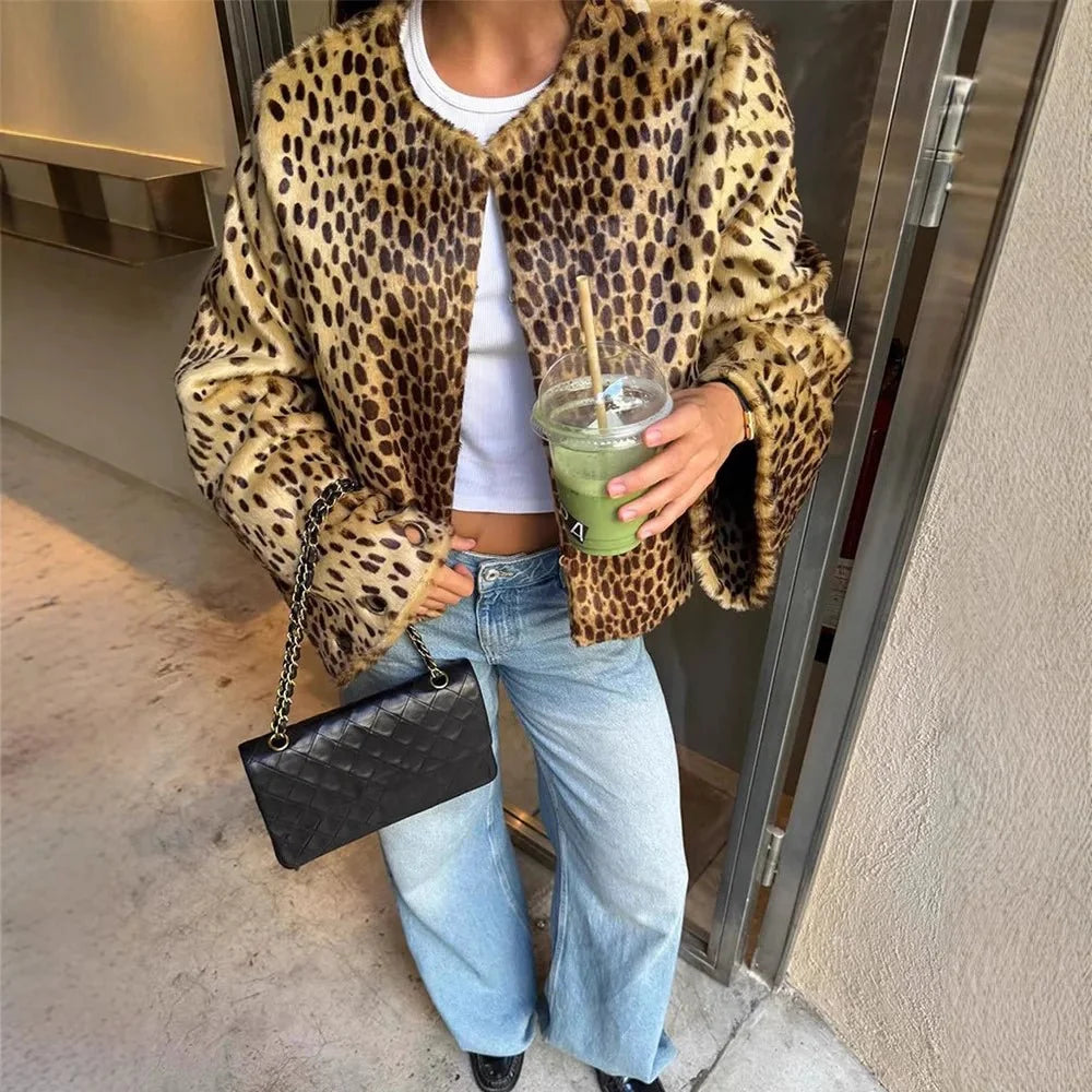 Katie Leopard Kunstfelljacke