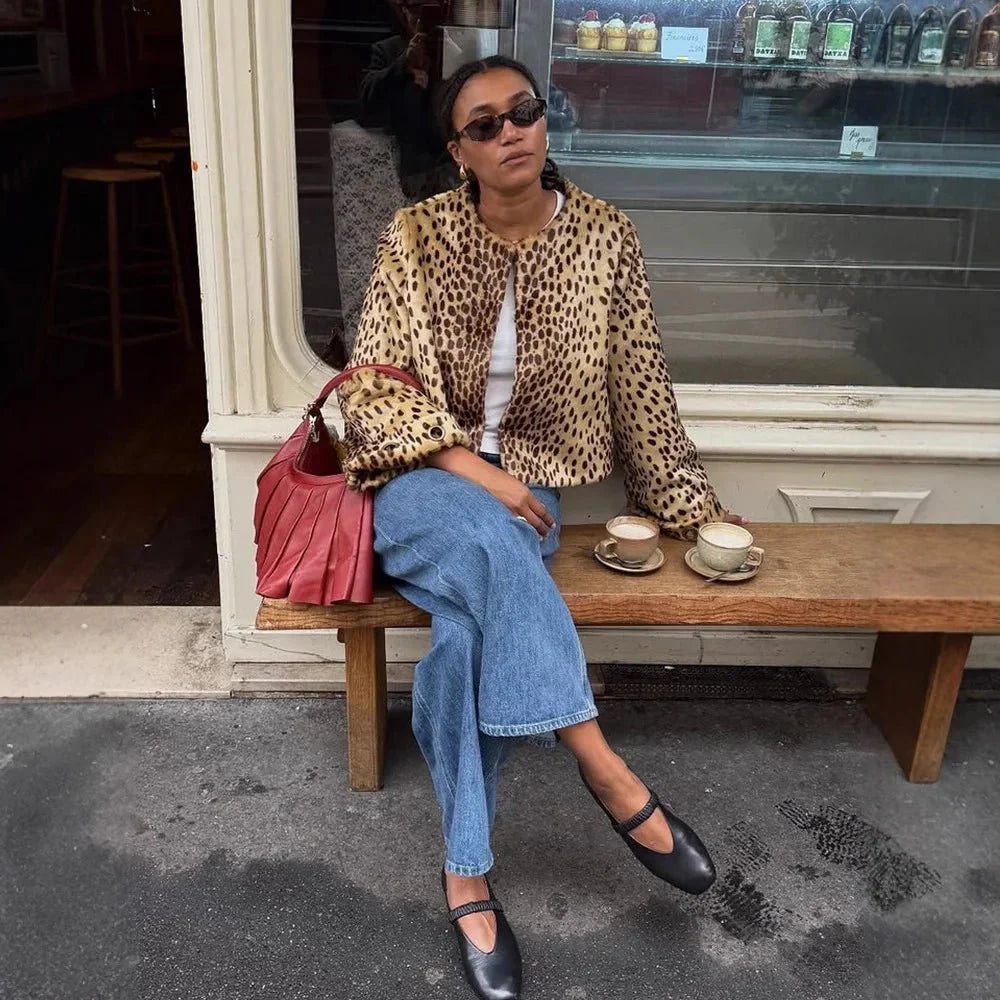 Katie Leopard Kunstfelljacke