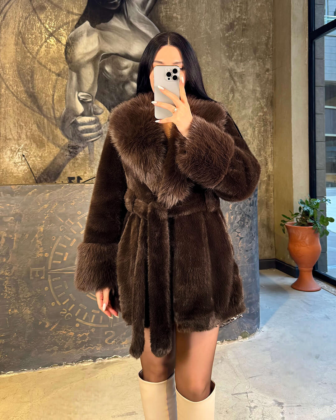 Eva Belted Faux Fur Coat