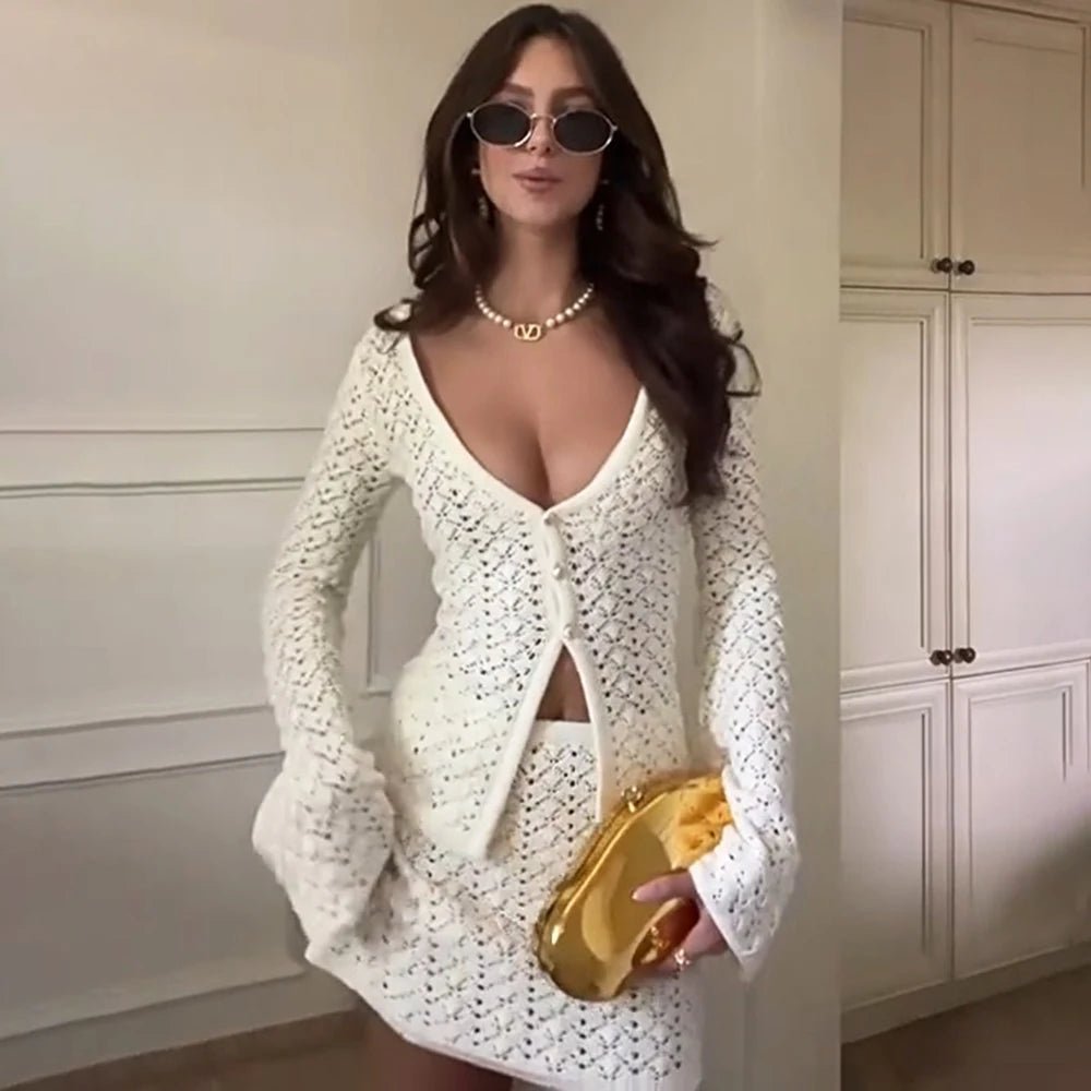 Ensemble cardigan et jupe en maille Cordelia
