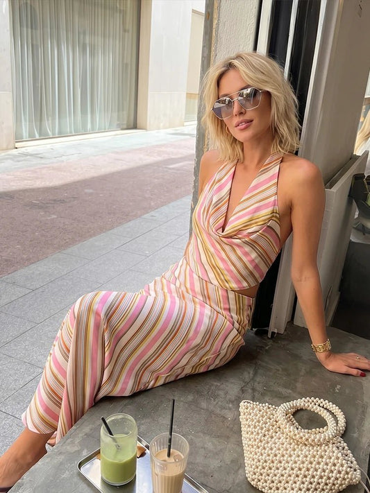 Marlowe Bohemian Striped Satin Two-Piece Set